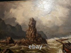 Marine Painting, Oil On Wood, Sea Storm Xixth