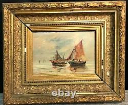 Marine Painting Oil On Wood Signed Era 19th Century