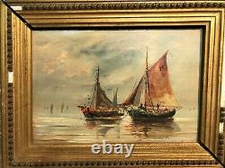 Marine Painting Oil On Wood Signed Era 19th Century