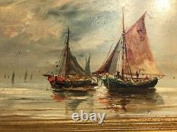 Marine Painting Oil On Wood Signed Era 19th Century