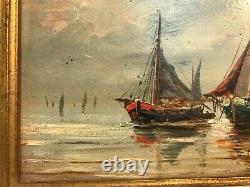 Marine Painting Oil On Wood Signed Era 19th Century