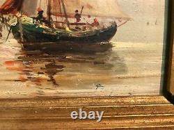 Marine Painting Oil On Wood Signed Era 19th Century