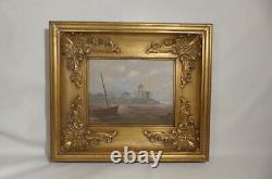 Marine Painting Period 19th Century- Oil On Wood Signed- Boat-light-sea-bird