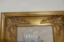 Marine Painting Period 19th Century- Oil On Wood Signed- Boat-light-sea-bird