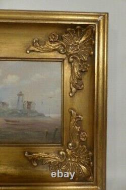 Marine Painting Period 19th Century- Oil On Wood Signed- Boat-light-sea-bird