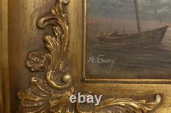 Marine Painting Period 19th Century- Oil On Wood Signed- Boat-light-sea-bird