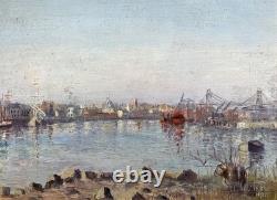 Marine Painting of the Port of Nantes by Christianne Viollet-Le-Duc, 1921