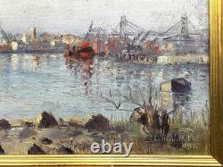 Marine Painting of the Port of Nantes by Christianne Viollet-Le-Duc, 1921