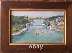 Marine, River Of Bonot(morbihan) Oil On Wood, Signed Lemaitre