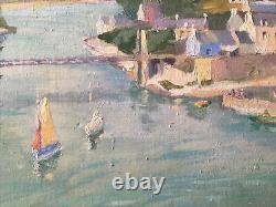 Marine, River Of Bonot(morbihan) Oil On Wood, Signed Lemaitre