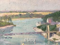 Marine, River Of Bonot(morbihan) Oil On Wood, Signed Lemaitre