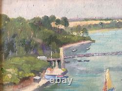 Marine, River Of Bonot(morbihan) Oil On Wood, Signed Lemaitre