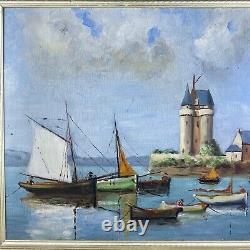 Marine and Ships by R. Dumont Summer 1956 Oil on Wood Panel