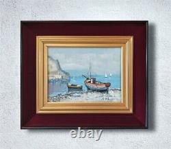 Marine-golf Of Naples-inshore Landscape With Boats-oil Painting Signed