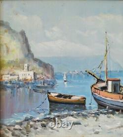 Marine-golf Of Naples-inshore Landscape With Boats-oil Painting Signed