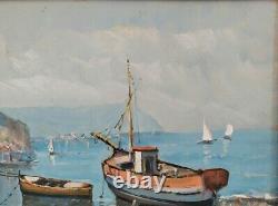 Marine-golf Of Naples-inshore Landscape With Boats-oil Painting Signed