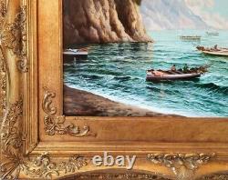 Marine-landscape Napolitan Coast, Ancient Italian Oil Painting Signed