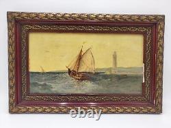 Marine painting by J. H. ALLEMAND Oil on wood HSB XIX boats landscape Marseille 6M
