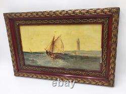 Marine painting by J. H. ALLEMAND Oil on wood HSB XIX boats landscape Marseille 6M