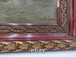 Marine painting by J. H. ALLEMAND Oil on wood HSB XIX boats landscape Marseille 6M