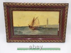 Marine painting by J. H. ALLEMAND Oil on wood HSB XIX boats landscape Marseille 6M