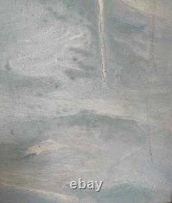 Marine painting signed, oil on old canvas, wooden frame with gilded molding