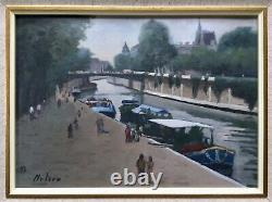 Mario Platero (1942-2002), Paris Quays, Oil On Wood, F. 38.5 X 29.5 CM