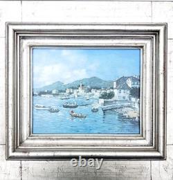 Maritime Festival in a Port Oil Painting on Wood Signed Silver Frame 40 x 45 cm