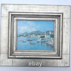 Maritime Festival in a Port Oil Painting on Wood Signed Silver Frame 40 x 45 cm