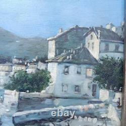 Maritime Festival in a Port Oil Painting on Wood Signed Silver Frame 40 x 45 cm