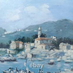 Maritime Festival in a Port Oil Painting on Wood Signed Silver Frame 40 x 45 cm