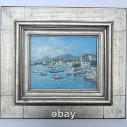 Maritime Festival in a Port Oil Painting on Wood Signed Silver Frame 40 x 45 cm