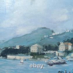 Maritime Festival in a Port Oil Painting on Wood Signed Silver Frame 40 x 45 cm