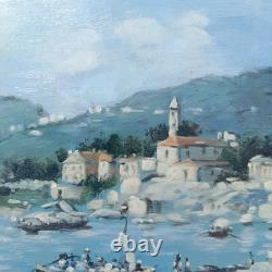 Maritime Festival in a Port Oil Painting on Wood Signed Silver Frame 40 x 45 cm