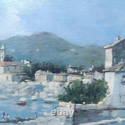 Maritime Festival in a Port Oil Painting on Wood Signed Silver Frame 40 x 45 cm