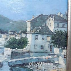 Maritime Festival in a Port Oil Painting on Wood Signed Silver Frame 40 x 45 cm