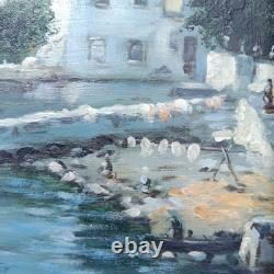 Maritime Festival in a Port Oil Painting on Wood Signed Silver Frame 40 x 45 cm