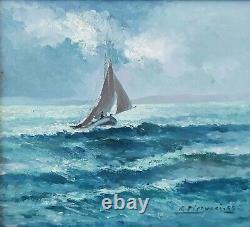 Maritime Painting, Marine, Sailboat at Sea, Old Oil Painting Signed