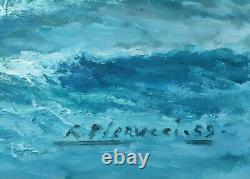 Maritime Painting, Marine, Sailboat at Sea, Old Oil Painting Signed