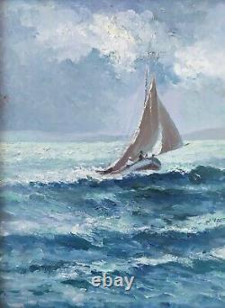 Maritime Painting, Marine, Sailboat at Sea, Old Oil Painting Signed