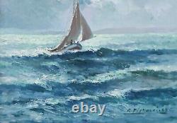 Maritime Painting, Marine, Sailboat at Sea, Old Oil Painting Signed