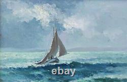 Maritime Painting, Marine, Sailboat at Sea, Old Oil Painting Signed