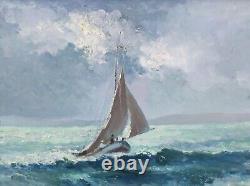 Maritime Painting, Marine, Sailboat at Sea, Old Oil Painting Signed