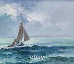 Maritime Painting, Marine, Sailboat at Sea, Old Oil Painting Signed