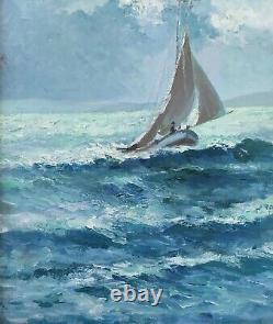 Maritime Painting, Marine, Sailboat at Sea, Old Oil Painting Signed