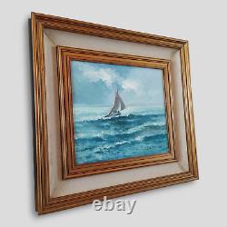 Maritime Painting, Marine, Sailboat at Sea, Old Oil Painting Signed