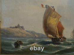 Maritime scene and sailboats, late 19th century, in the style of Kuwasseg, signature illegible