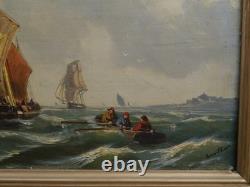 Maritime scene and sailboats, late 19th century, in the style of Kuwasseg, signature illegible