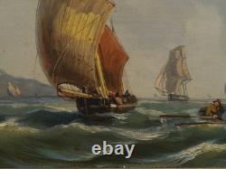 Maritime scene and sailboats, late 19th century, in the style of Kuwasseg, signature illegible