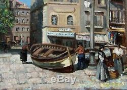 Marseille Vieux Port 1920. Table Bright Impressionist. Marcel Leprin